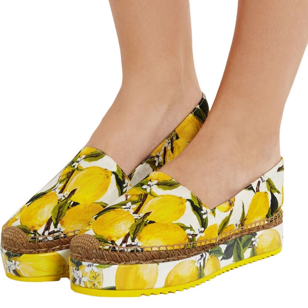 Dolce Gabbana Lemon Print Platform Espadrilles Size 41